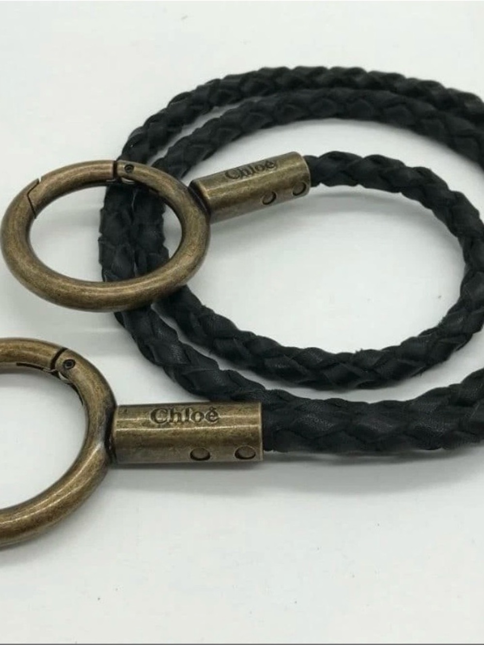 Chloé Black Braided Leather Belt with Antique Brass Rings Vintage and Rare